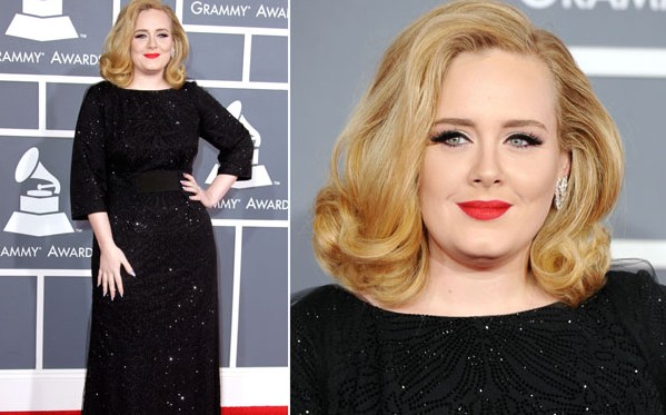 Adele Armani 2012 Grammys e1329126844265 GRAMMY Style: Adele, Marsha Ambrosius, Fergie, Amber Rose, Miranda Lambert